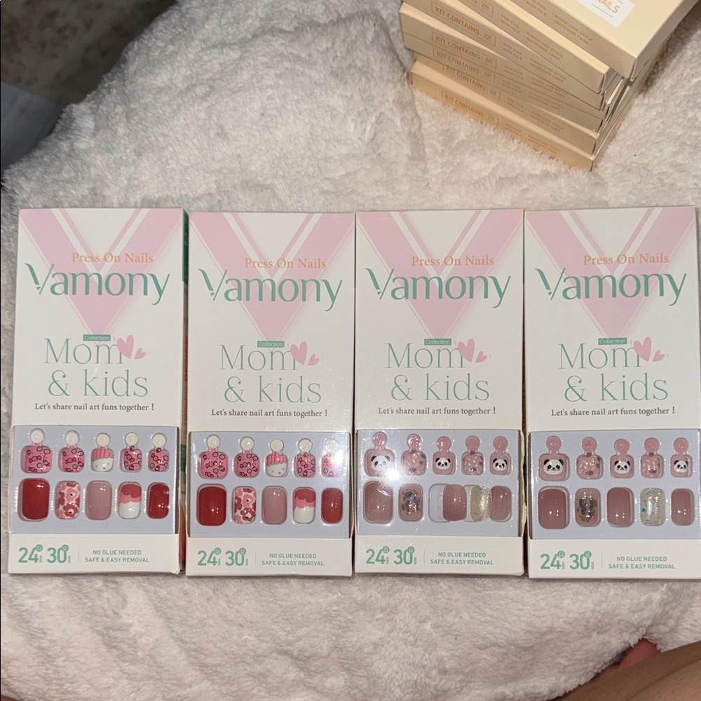 Mom & Kids Press-On Nails - Red and Pink